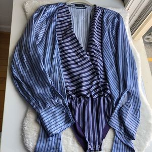Zara silk blue striped onesie size large